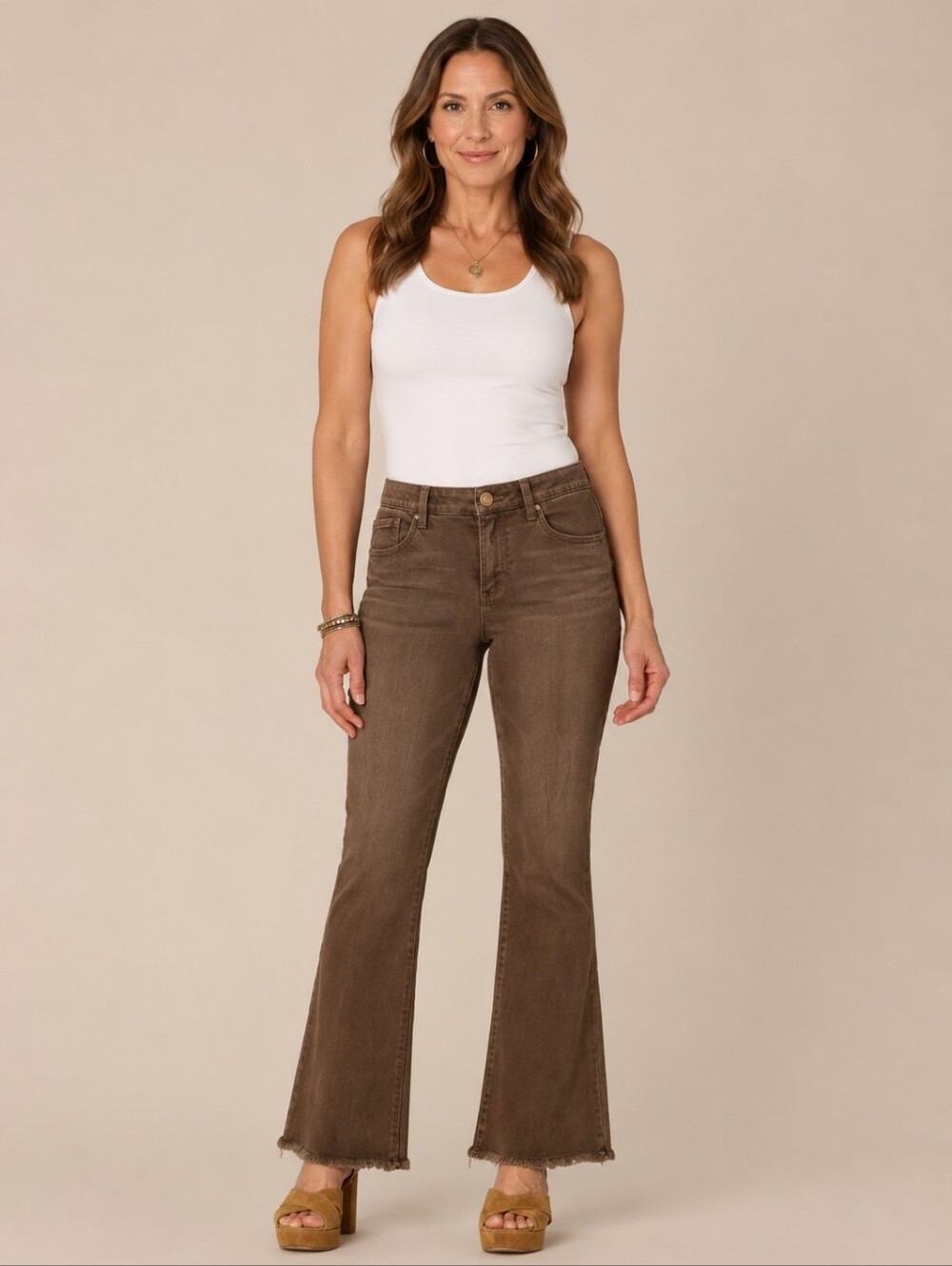 Democracy Brown Flare Leg Raw Hem Jeans Full Length AB Technology Size 10